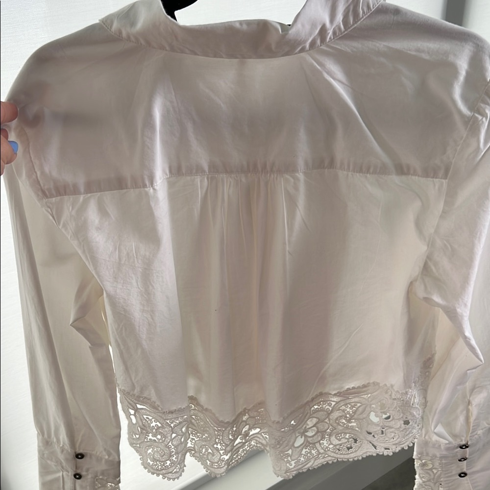 Free People Cream Long Sleeve Crop Blouse - Picture 8 of 9